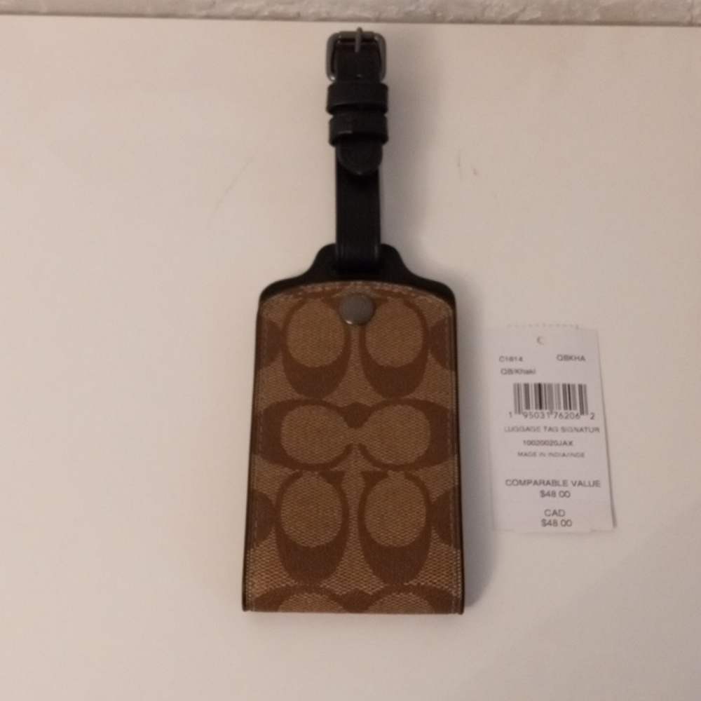 Coach Brown Signature Canvas Luggage Tag with Black Strap - Picture 3 of 5